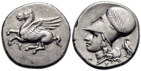 CORINTHIA. Corinth. Circa 375-300 BC. Stater (Silver, 21,5 mm, 8.48 g, 3 h). Ϙ Pegasos flying left. Rev. Helmeted head of Athena to left, bowl of helm...