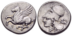 CORINTHIA. Corinth. Circa 375-300 BC. Stater (Silver, 21 mm, 8.49 g, 3 h). Ϙ Pegasos flying left. Rev. Head of Athena to left, wearing Corinthian helm...