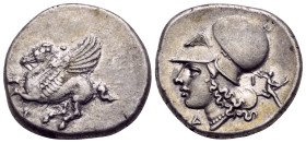 CORINTHIA. Corinth. Circa 350-300 BC. Stater (Silver, 21 mm, 8.56 g, 5 h). Ϙ Pegasos flying left. Rev. Head of Athena to left, wearing Corinthian helm...