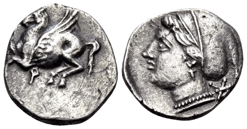 CORINTHIA. Corinth. Circa 350-300 BC. Drachm (Silver, 14 mm, 2.11 g, 11 h). Ϙ Pe...