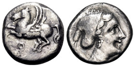 CORINTHIA. Corinth. Circa 350-300 BC. Drachm (Silver, 13 mm, 2.15 g, 5 h). Ϙ Pegasos flying to left. Rev. Head of Athena to right, hair bound in sakko...
