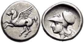 UNCERTAIN COLONY OF CORINTH IN WESTERN GREECE. Circa 350-300 BC. Stater (Silver, 20 mm, 8.53 g, 3 h). Pegasos flying left. Rev. Head f Athena to left;...