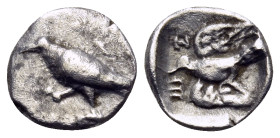 SIKYONIA. Sikyon. Circa 450-425 BC. Hemiobol (Silver, 8 mm, 0.27 g, 6 h). Dove walking left. Rev. Dove flying left; to left, above, H; to left, below,...