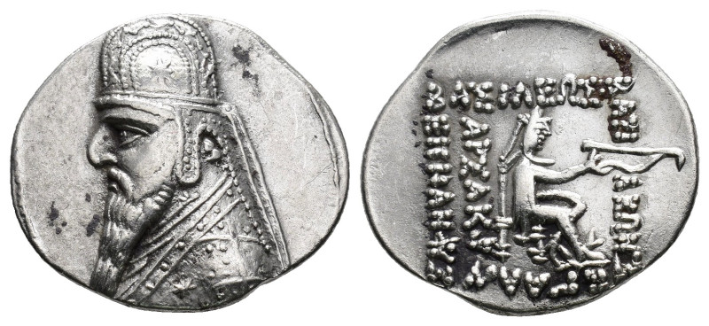 KINGS OF PARTHIA. Mithradates II, 121-91 BC. Drachm (Silver, 20.5 mm, 4.10 g, 12...