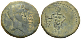 SPAIN. Osset. Augustus(?), 27 BC-AD 14. (Bronze, 26 mm, 8.69 g, 12 h). OSSET Male head to right. Rev. Male figure standing left, holding bunch of grap...