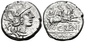 C. Renius, 138 BC. Denarius (Silver, 18 mm, 3.75 g, 6 h), Rome. Helmeted head of Roma to right; behind neck, X ( mark of value ). Rev. C • RENI/ ROMA ...