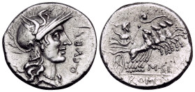 Q. Curtius and M. Silanus, 116-115 BC. Denarius (Silver, 19 mm, 3.59 g, 12 h). Q · CVRT Helmeted head of Roma to right; behind neck, X ( mark of value...