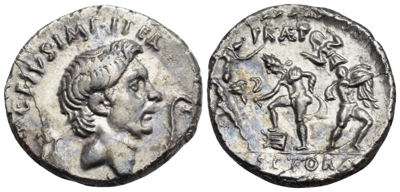 Sextus Pompey, 37-36 BC. Denarius (Silver, 18 mm, 3.64 g, 10 h), military mint i...