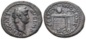 Nero, 54-68. Semis (Orichalcum, 20 mm, 3.61 g, 5 h), Rome, c. 64. NERO CAES AVG IMP Laureate head of Nero to right. Rev. CERT QVINQ ROM C-O / S C Tabl...