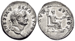 Vespasian, 69-79. Denarius (Silver, 20 mm, 3.08 g, 12 h), Rome, 73. IMP CAES VESP AVG CENS Laureate head of Vespasian to right. Rev. PONTIF MAXIM Vesp...