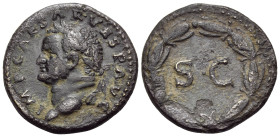Vespasian, 69-79. As (Orichalcum, 21 mm, 5.91 g, 6 h), Rome, for use in Syria, 74. IMP CAESAR VESP AVG Laureate head of Vespasian to left. Rev. Large ...