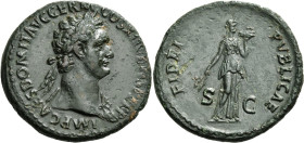 Domitian, 81-96. As (Copper, 30 mm, 12.37 g, 7 h), Rome, 86. IMP CAES DOMIT AVG GERM COS XII CENS PER P P Laureate head of Domitian to right wearing a...