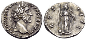 Antoninus Pius, 138-161. Denarius (Silver, 18 mm, 3.71 g, 6 h), Rome, 152-153. ANTONINVS AVG PI-VS P P TR P XVI Laureate head of Antoninus Pius to rig...