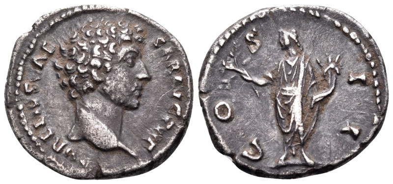 Marcus Aurelius, as Caesar, 139-161. Denarius (Silver, 18 mm, 3.27 g, 7 h), Rome...