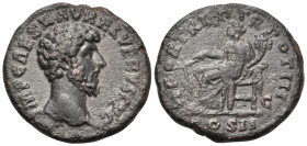 Lucius Verus, 161-169. As (Copper, 26 mm, 11.69 g, 5 h), Rome, 163. IMP CAES L AVREL VERVS AVG Bare head of Lucius Verus to right. Rev. FORT RED TR PO...