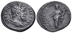 Septimius Severus, 193-211. Denarius (Silver, 18 mm, 1.58 g, 12 h), Rome, 206. SEVERVS PIVS AVG Laureate head of Septimius Severus to right. Rev. P M ...