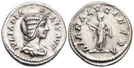 Julia Domna, Augusta, 193-217. Denarius (Silver, 19 mm, 3.51 g, 1 h), struck under Caracalla, Rome, 211-215. IVLIA PIA FELIX AVG Draped bust of Julia ...