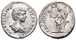 Geta, as Caesar, 198-209. Denarius (Silver, 18 mm, 3.41 g, 1 h), struck under Septimius Severus and Caracalla, Rome, 198-200. L SEPTIMIVS GETA CAES Ba...