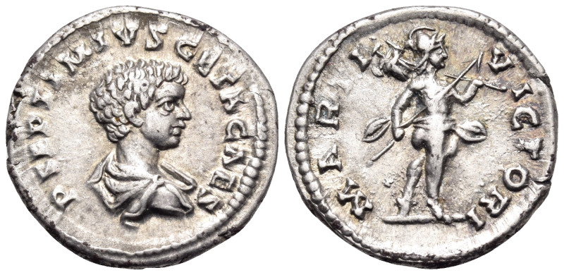 Geta, as Caesar, 198-209. Denarius (Silver, 19 mm, 3.32 g, 12 h), struck under S...