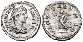 Caracalla, 198-217. Denarius (Silver, 20 mm, 3.67 g, 1 h), Rome, 201-206. ANTONINVS PIVS AVG Laureate and draped bust of Caracalla to right. Rev. VICT...