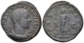 Severus Alexander, 222-235. Sestertius (Orichalcum, 30.5 mm, 21.95 g, 12 h), Rome, 232. IMP ALEXANDER PIVS AVG Laureate, draped and cuirassed bust of ...