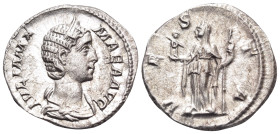 Julia Mamaea, Augusta, 222-235. Denarius (Silver, 19 mm, 3.40 g, 6 h), struck under Severus Alexander, Rome, 226. IVLIA MAMAEA AVG Draped bust of Juli...