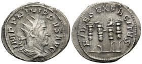 Philip I, 244-249. Antoninianus (Silver, 24 mm, 3.78 g, 1 h), Rome, 247-249. IMP PHILIPPVS AVG Radiate, draped and cuirassed bust of Philip I to right...
