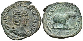 Otacilia Severa, Augusta, 244-249. Sestertius (Bronze, 31 mm, 15.75 g, 1 h), Rome, under Philip I, 248. MARCIA OTACIL SEVERA AVG Diademed and draped b...