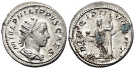 Philip II, as Caesar, 244-247. Antoninianus (Silver, 23 mm, 4.52 g, 6 h), struck under Philip I, Rome, 246. M IVL PHILIPPVS CAES Radiate and draped bu...
