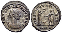 Aurelian, 270-275. Antoninianus (Billon, 24 mm, 4.34 g, 11 h), Antioch 3rd officina (T), early 275-September 275. IMP C AVRELIANVS AVG Radiate and cui...