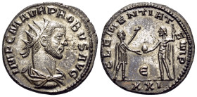 Probus, 276-282. Antoninianus (Billon, 21 mm, 4.35 g, 11 h), Antioch, 5th officina (E), 280. IMP C M AVR PROBVS AVG Radiate, draped and cuirassed but ...