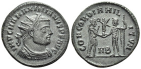 Maximianus, first reign, 286-305. Follis (Billon, 20 mm, 3.32 g, 6 h), Heraclea, 2nd officina (B), 295-296. IMP C M A MAXIMIANVS P F AVG Radiate and c...