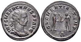 Carus, 282-283. Antoninianus (Bronze, 23 mm, 3.61 g, 12 h), Cyzicus, 1st officina (A). IMP C M AVR CARVS P F AVG Radiate, draped and cuirassed bust of...