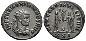Maximianus, first reign, 286-305. Antoninianus (Bronze, 21 mm, 3.21 g, 6 h), Cyzicus, 293. IMP C M A MAXIMIANVS AVG Radiate, draped and cuirassed bust...