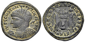 Constantine I, 307/310-337. Follis (Bronze, 19 mm, 2.61 g, 7 h), Siscia, 4th officina, 319. CONSTANT - INVS AVG Bust of Constantine to left, wearing a...