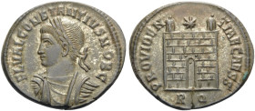 Constantius II, as Caesar, 324-337. Follis (Billon, 20 mm, 3.19 g, 12 h), Rome, 4th officina, 324-325. FL VAL CONSTANTIVS NOB C Laureate, draped and c...