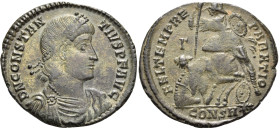 Constantius II, 337-361. Centenionalis (Bronze, 24 mm, 4.21 g, 12 h), Constantinople, 8th officina (H), 348-351. D N CONSTAN-TIVS P F AVG Diademed, dr...