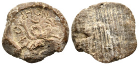 Uncertain, 3rd-4th centuries. Tessera (Clay, 15 mm, 0.82 g). Uncertain legend Hippocamp to right. Rev. Blank, as made. Bottom obverse edge broken in a...