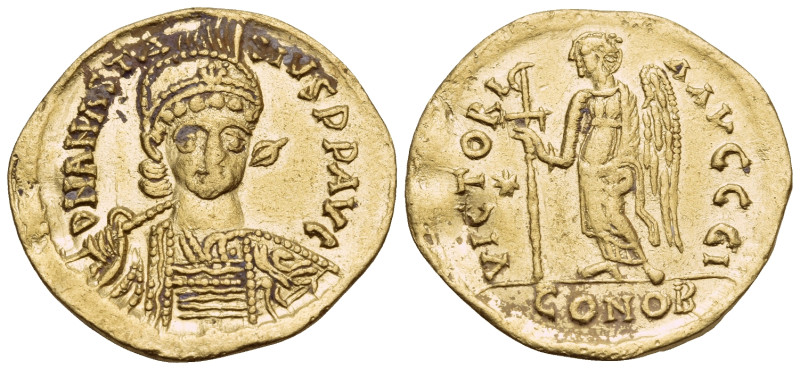 Anastasius I, 491-518. Solidus (Gold, 21 mm, 4.05 g, 7 h), Constantinople, 10th ...