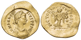 Anastasius I, 491-518. Tremissis (Gold, 16 mm, 1.46 g, 7 h), Constantinople, 492-518. D N ANASTA-SIVS P P AVG Diademed, draped and cuirassed bust of A...