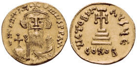 Constans II, 641-668. Solidus (Gold, 20 mm, 4.50 g, 6 h), Constantinople, 5th officina (E), 651/2-654. d N CONSTAN-TINVS P P AY Crowned bust of Consta...