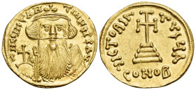 Constans II, 641-668. Solidus (Gold, 20 mm, 4.36 g, 6 h), Constantinople, 1st officina (A), 651/2-654. d N CONSTAN-TINЧS P P AV Crowned and draped bus...