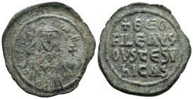 Theophilus, 829-842. Follis (Bronze, 26 mm, 5.55 g, 6 h), Constantinople, 830/1-842. ΘEOFI ЬASI Three-quarter length bust of Theophilus facing, wearin...