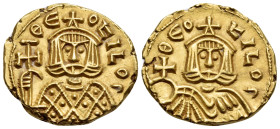 Theophilus, 829-842. Solidus (Gold, 16 mm, 3.85 g, 5 h), Syracuse, 831-842. ΘЄOFILOS Crowned facing bust of Theophilus, wearing loros, holding cross p...