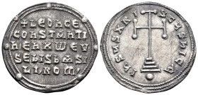 Leo VI the Wise, with Constantine VII, 886-912. Miliaresion (Silver, 25 mm, 2.98 g, 12 h), Constantinople, 908-912. + LEOh CE / COhSTAhTI / h' Eh Xω E...