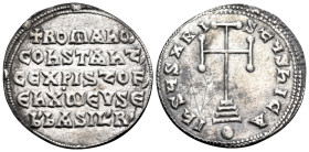 Constantine VII Porphyrogenitus, with Romanus I and Christopher, 913-959. Miliaresion (Silver, 23.5 mm, 2.27 g, 12 h), Constantinople, 921-931. + ROMA...