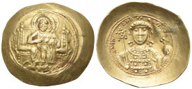 Michael VII Ducas, 1071-1078. Histamenon (Gold, 29 mm, 4.39 g, 6 h), Constantinople. IC - XC Christ, with decorated nimbus, enthroned facing, raising ...