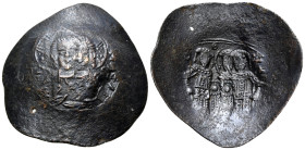 Alexius III Angelus-Comnenus, 1195-1203. Trachy (Bronze, 29 mm, 2.80 g, 6 h), Constantinople, 1195-1197. Bust of Christ Pantocrator facing, raising ri...