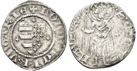 HUNGARY. Ludwig I, 1342-1382. Denar (Silver, 15.5 mm, 0.42 g, 6 h). LODOVICI · R · VNGARIЄ arms of Hungary and Anjou; around, three lis. Rev. S · LADI...
