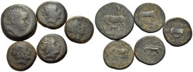 GREEK. Antiochos III 'the Great', 223-187 BC. (Bronze, 79.55 g). A lot of Five (5) coins, SC 1268 and SC 1269. Mostly about very fine. Lot sold as is,...